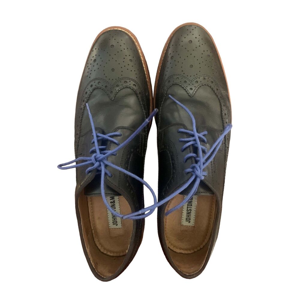 Johnston & Murphy Men's Wingtip Dress Shoes Black Leather Brogue + Extras | Sz 9